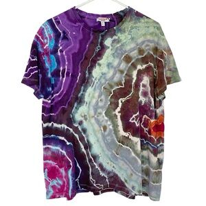 Handmade Geode Tie Dye Shirt Womens Size Medium Unisex Tee Tshirt Rainbow Multi